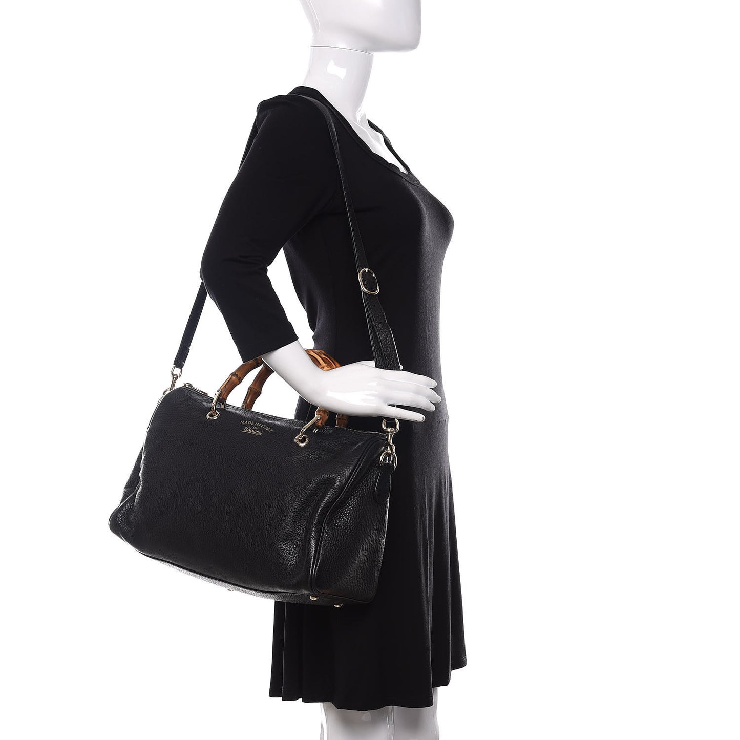 Calfskin Bamboo Medium Shopper Boston Black