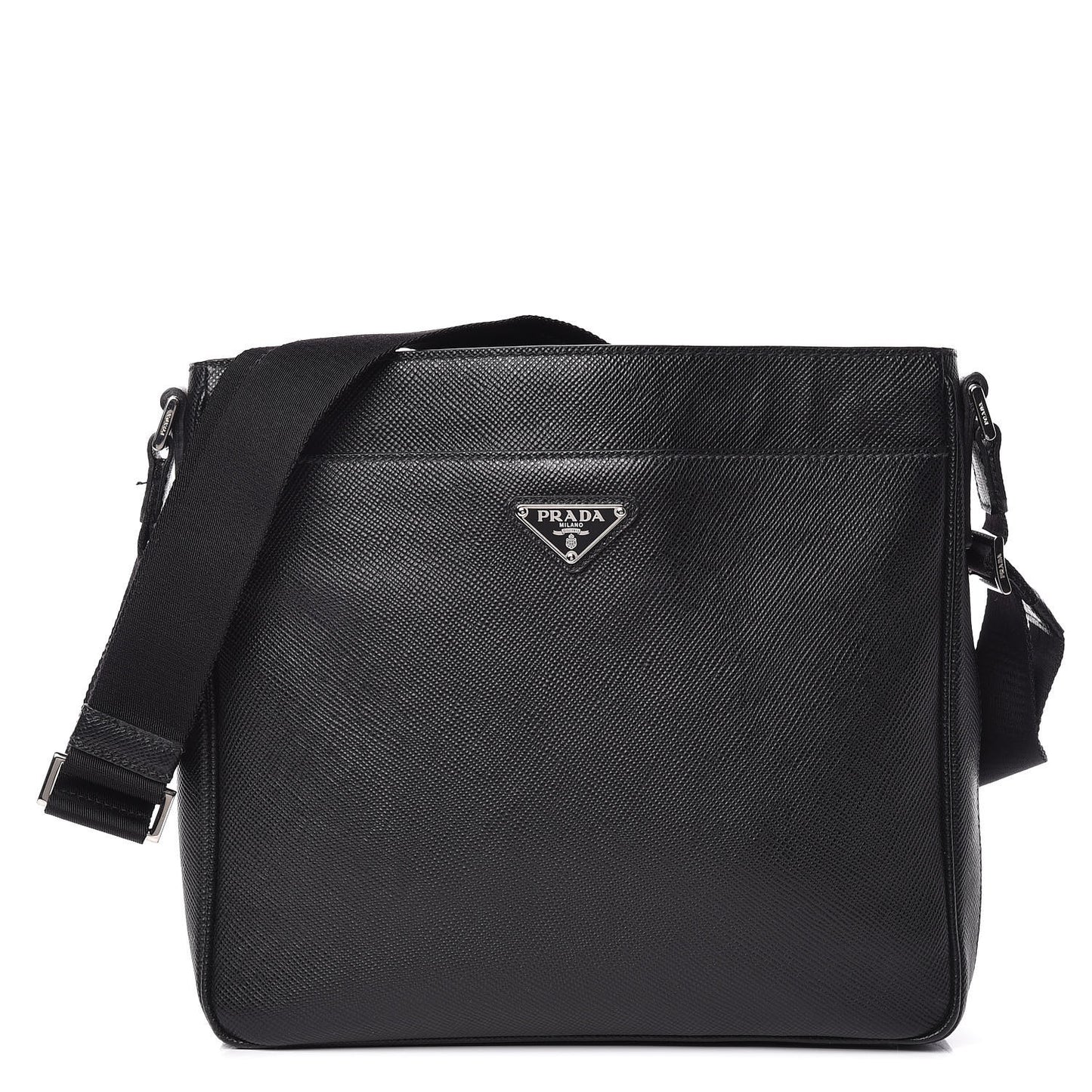 Saffiano Cuir Flat Messenger Bag Black
