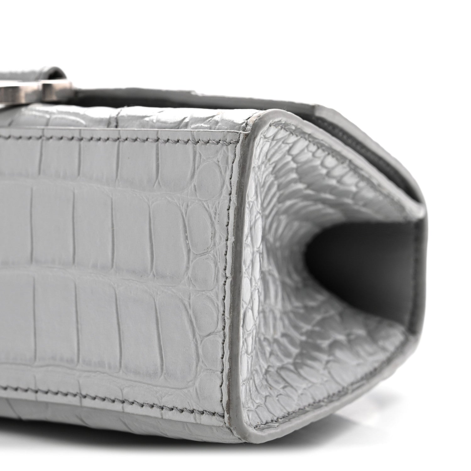 Balenciaga Shiny Calfskin Crocodile Embossed Hourglass Top Handle