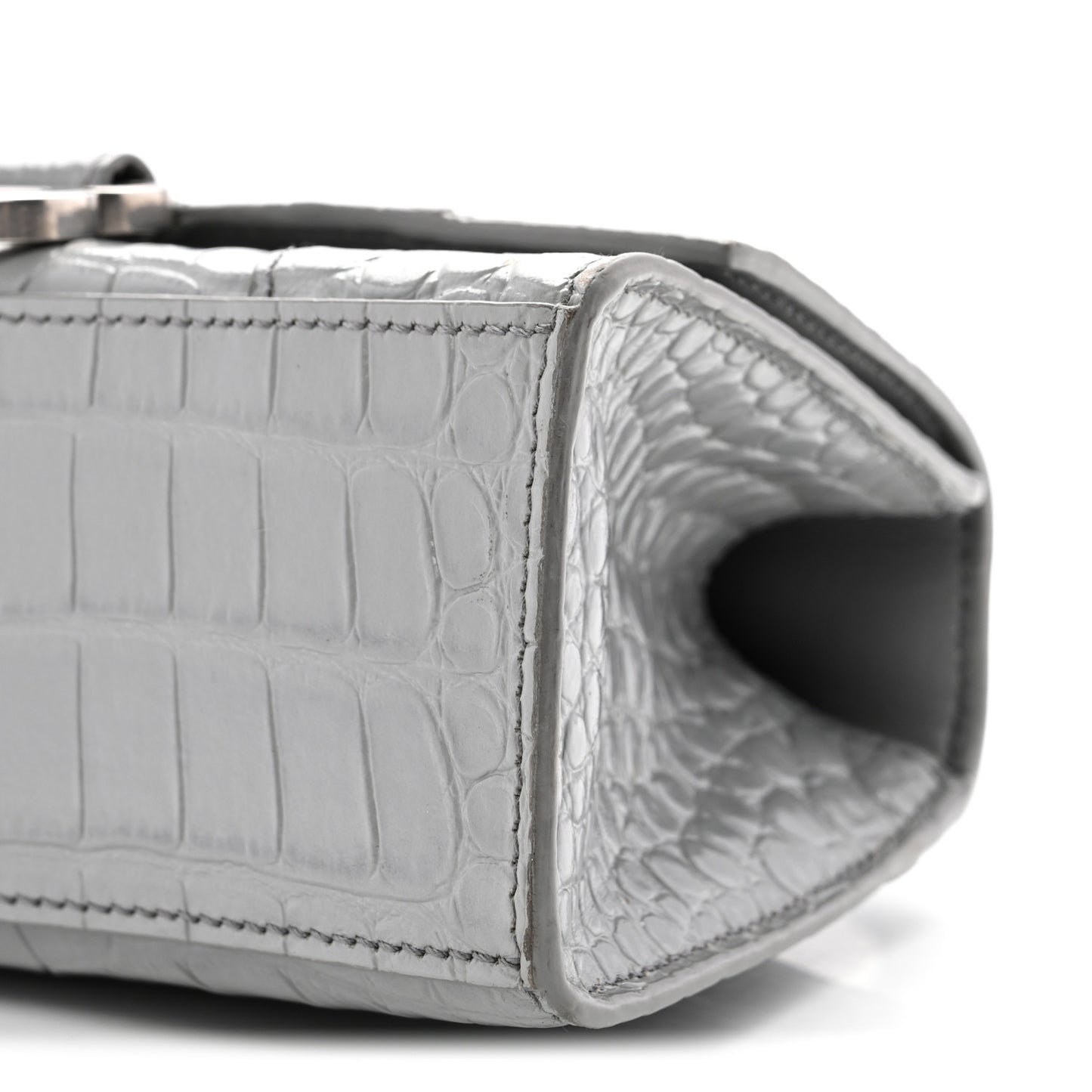 Shiny Calfskin Crocodile Embossed Hourglass Top Handle Bag XS Balenciaga Grey