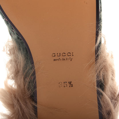 Gucci Velvet GG Monogram Fur Womens Princetown Slippers 35.5 Avio Dusty Pink 9 of 10