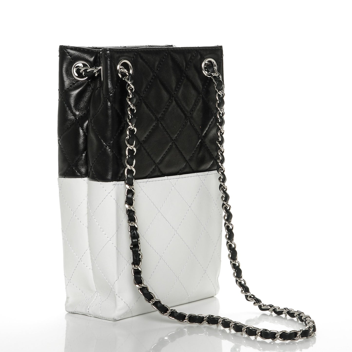 Lambskin Quilted Bi-Color Drawstring Shoulder Bag Black White