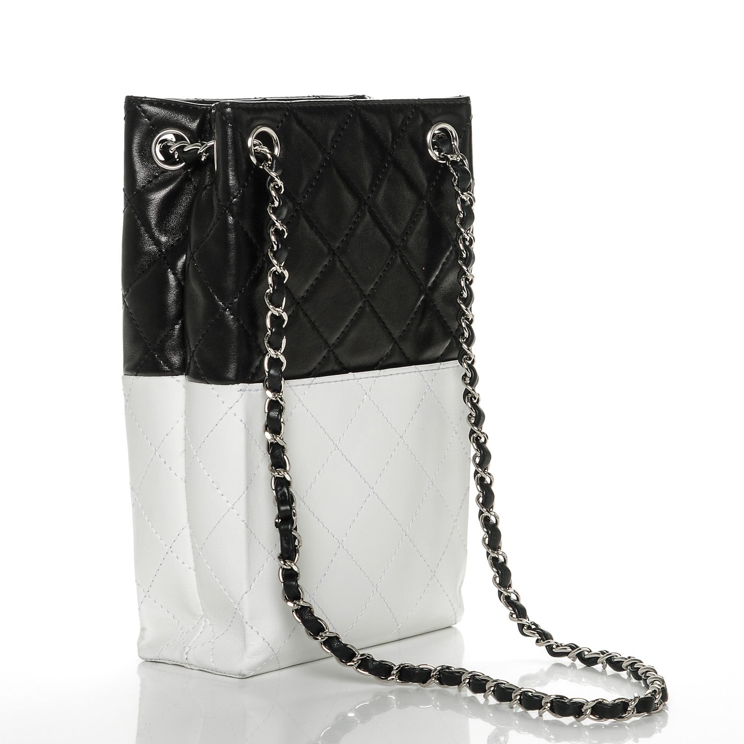 Chanel Lambskin Quilted Bi-Color Drawstring Shoulder Bag Black White 3 of 7