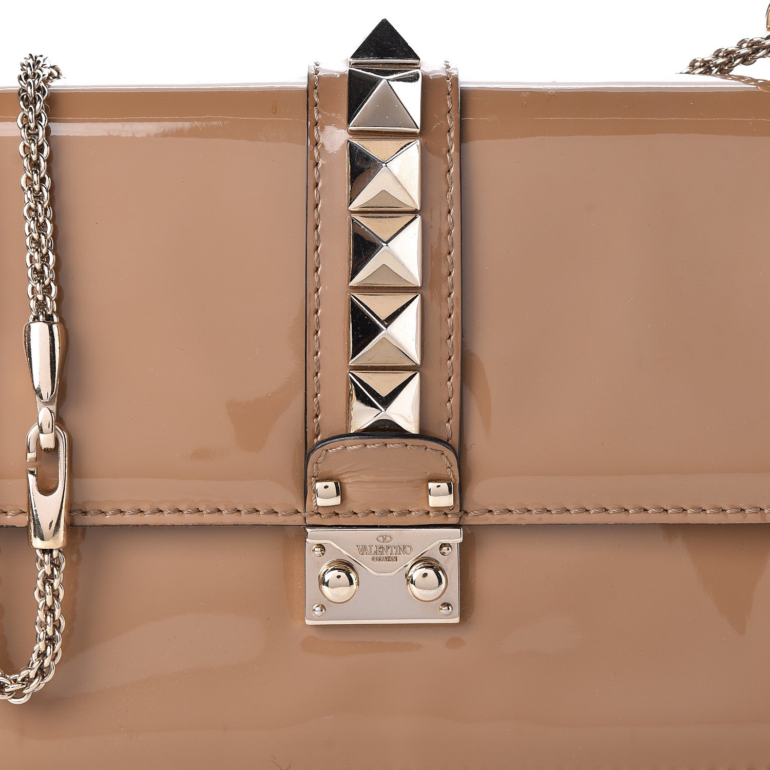 Valentino Garavani Patent Medium Glam Lock Rockstud Flap Poudre 7 of 17