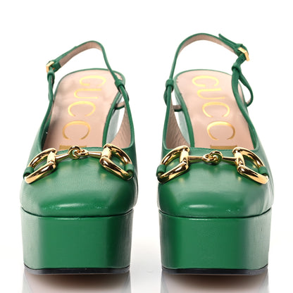 Gucci Nappa Horsebit Platform 35/120mm Slingback Pumps 38 New Shamrock 2 of 14