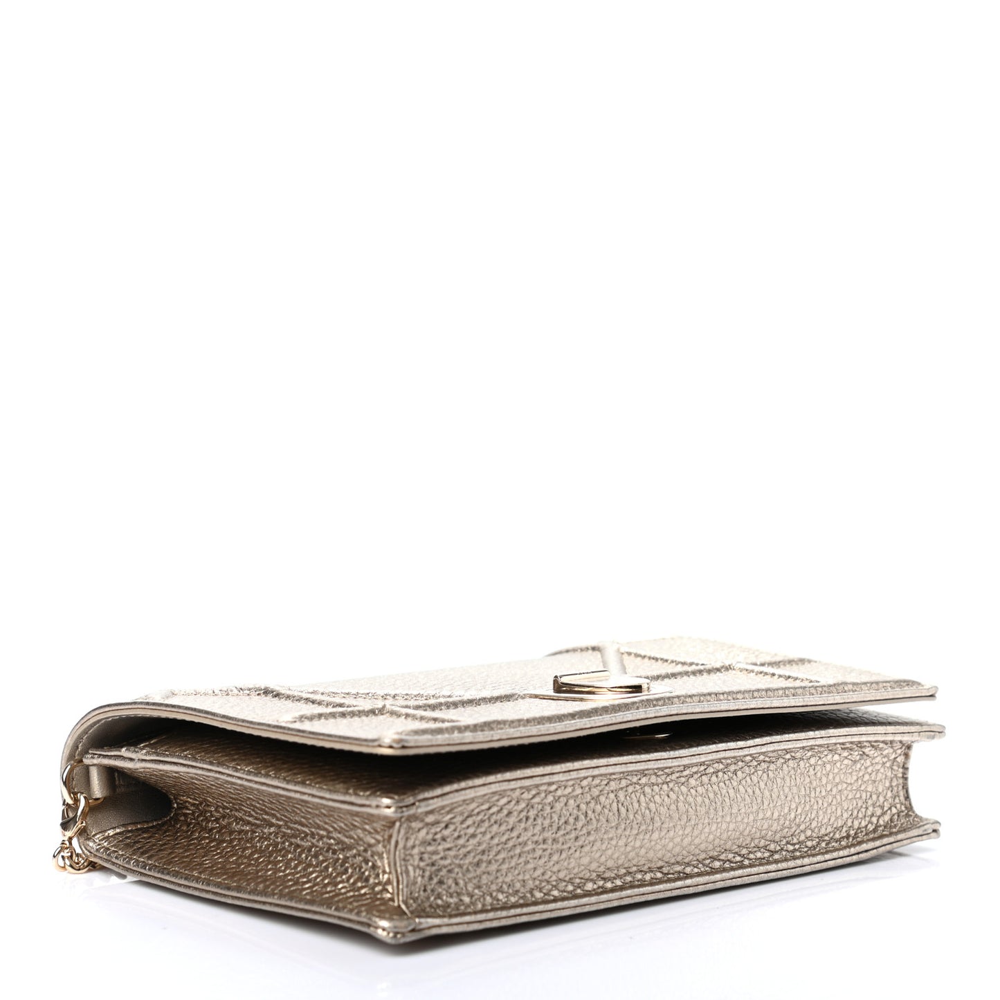 Metallic Grained Calfskin Diorama Wallet on Chain Pouch Light Gold