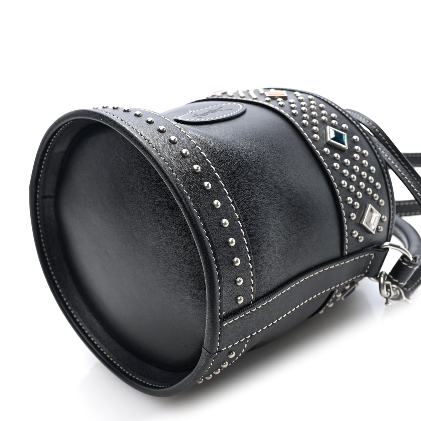 Smooth Calfskin Studded Small Bahia Drawstring Bucket Bag Black Multicolor