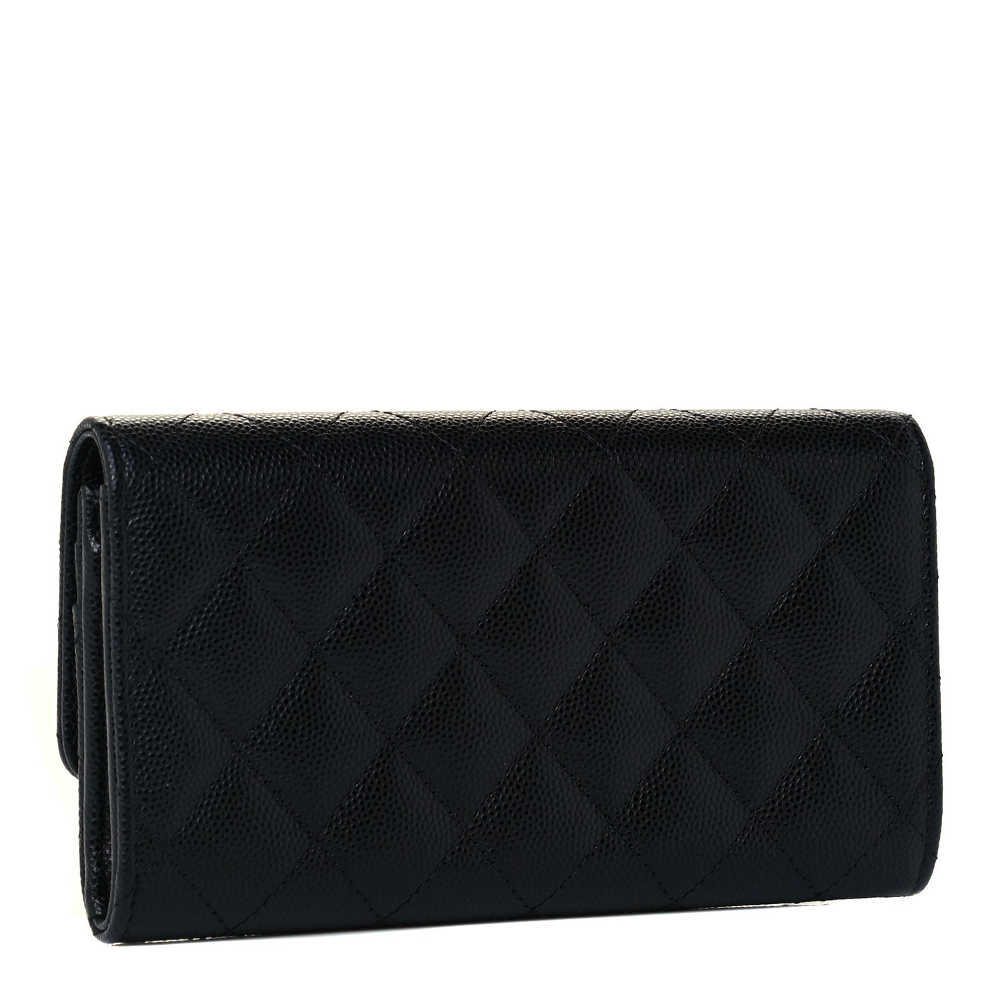 Caviar Quilted Crystal CC Large Gusset Flap Wallet Black