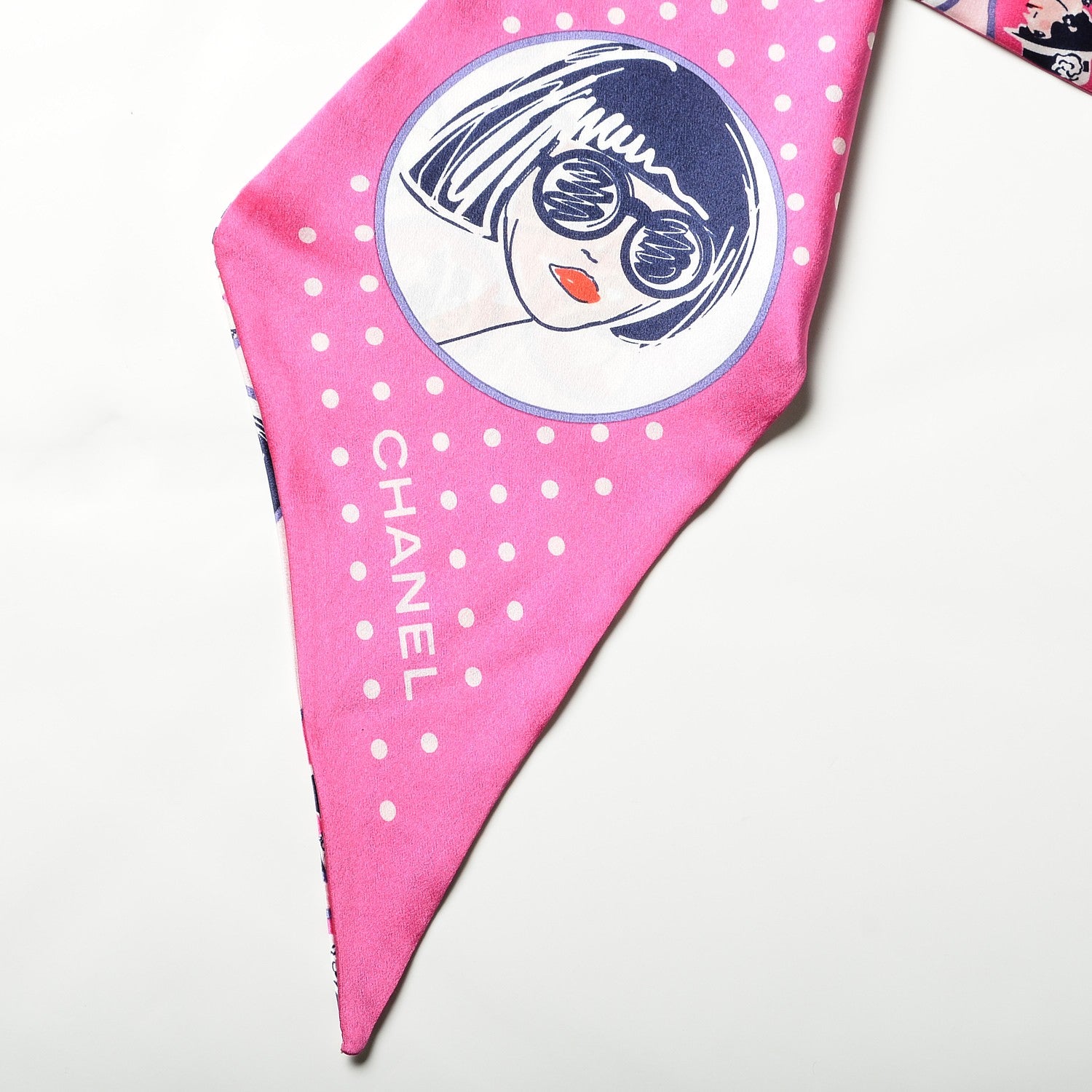 Chanel Silk Mademoiselle Portrait Scarf Pink Multi 4 of 5