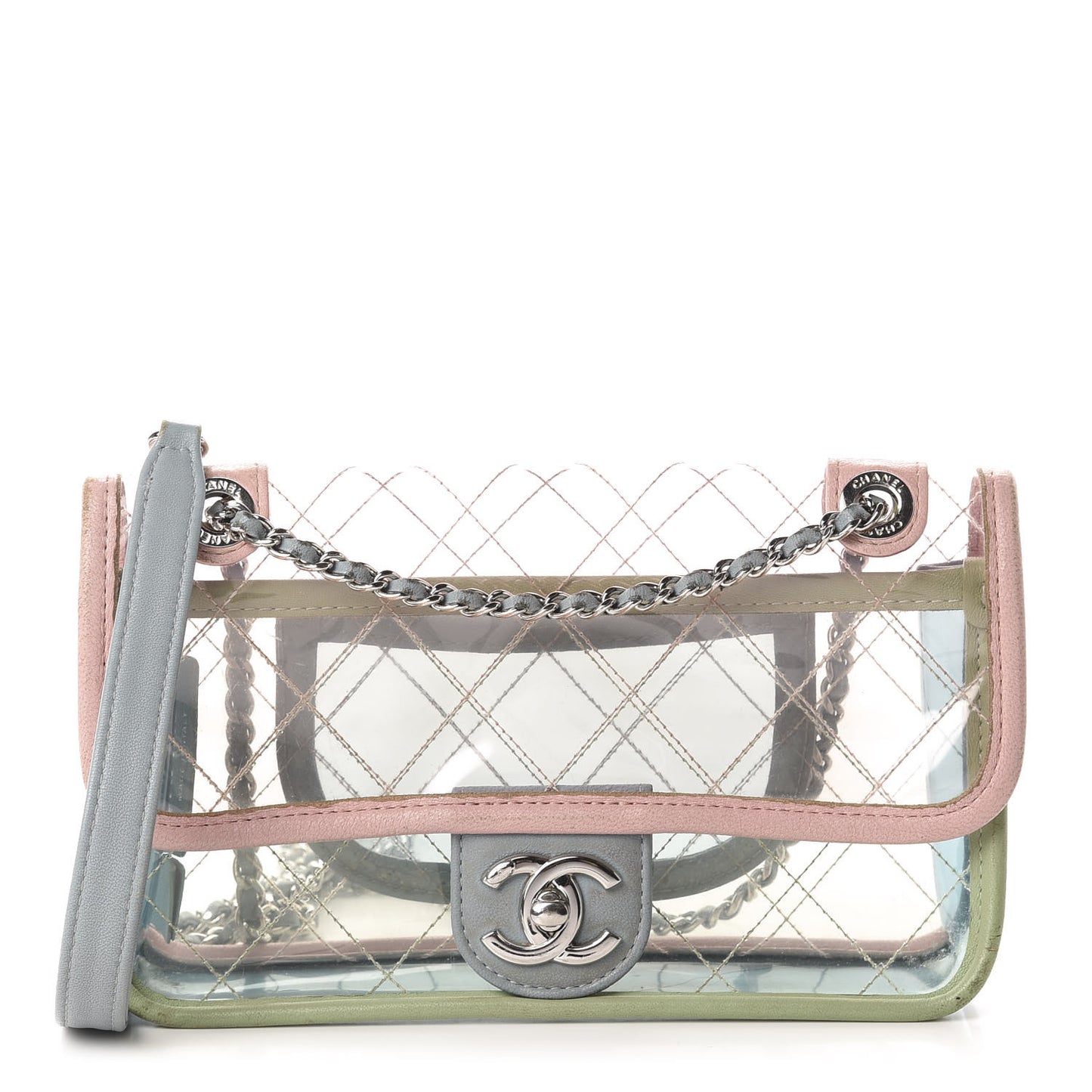 Lambskin PVC Quilted Mini Coco Splash Flap Blue Green