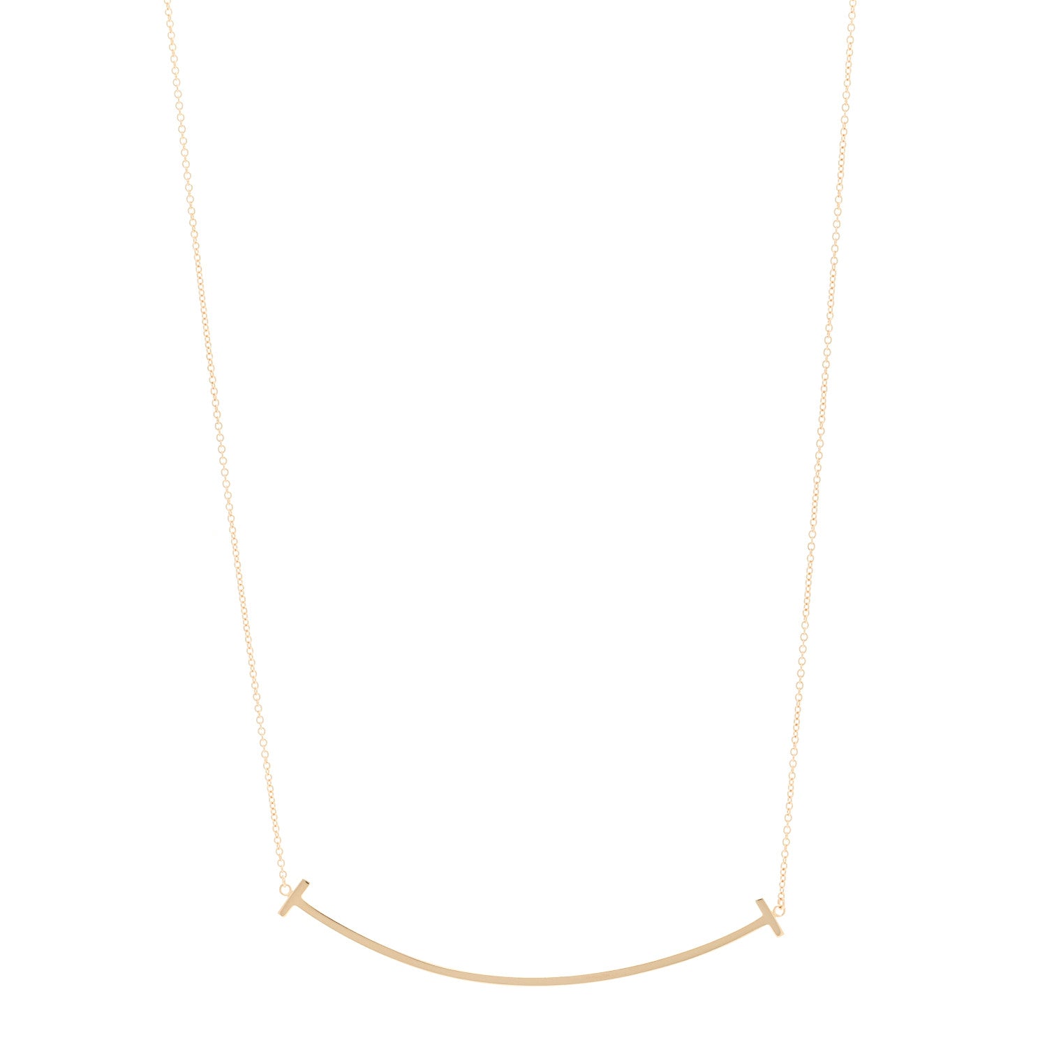 Tiffany 18K Yellow Gold Large T Smile Pendant Necklace 1 of 5