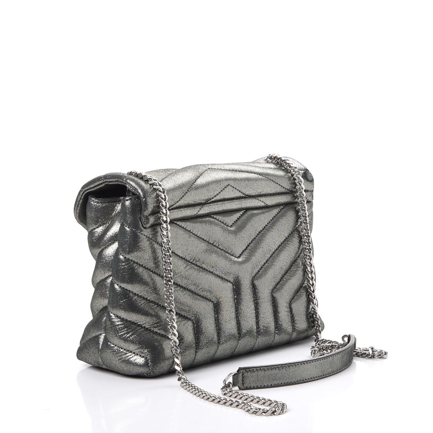 Metallic Calfskin Y Calfskin Monogram Small Loulou Chain Satchel Dark Grey