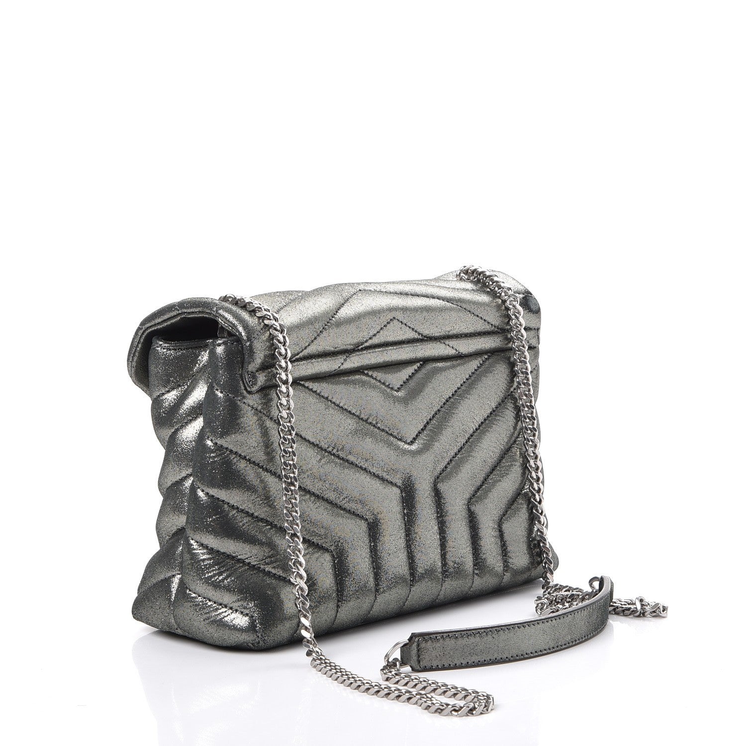 Saint Laurent Metallic Calfskin Y Calfskin Monogram Small Loulou Chain Satchel Dark Grey 3 of 8