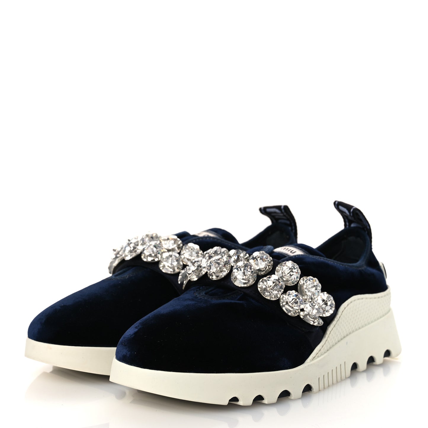 Velvet Crystal Low Top Sneakers 37.5 Blue