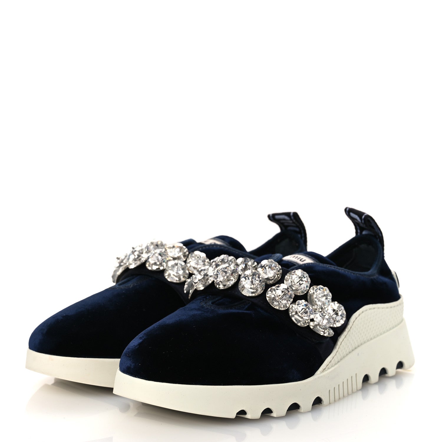 Miu Miu Velvet Crystal Low Top Sneakers 37.5 Blue 4 of 12