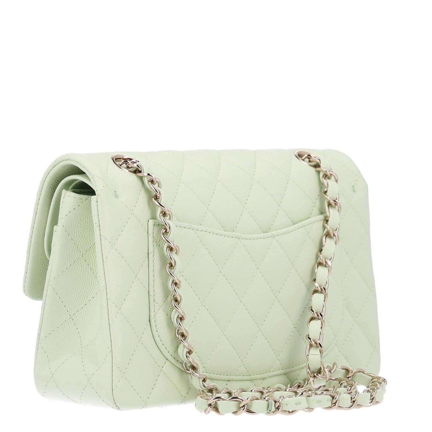 Caviar Quilted Small Double Flap Light Green