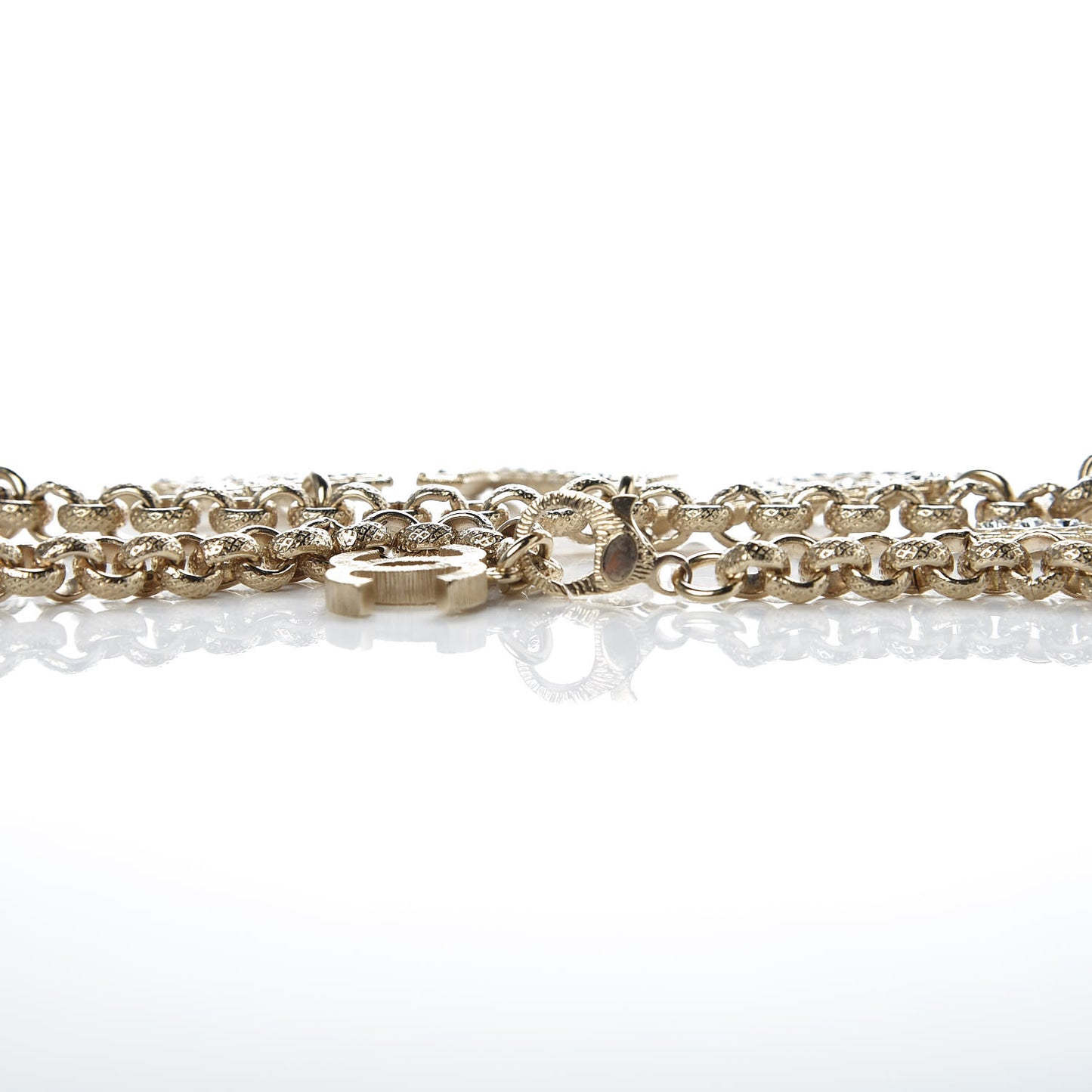 Metal Crystal Cha-Nel Logo Necklace Gold