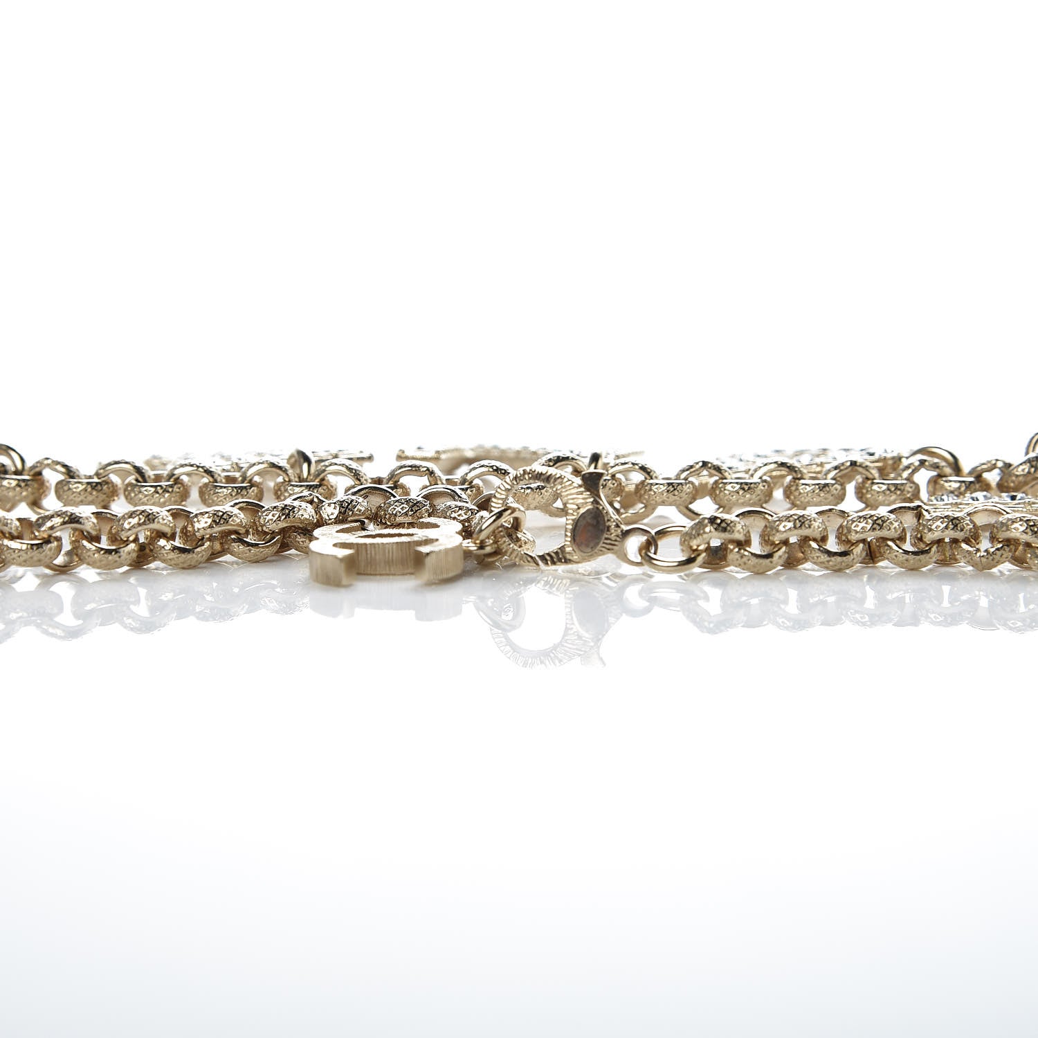 Chanel Metal Crystal Cha-Nel Logo Necklace Gold 4 of 6