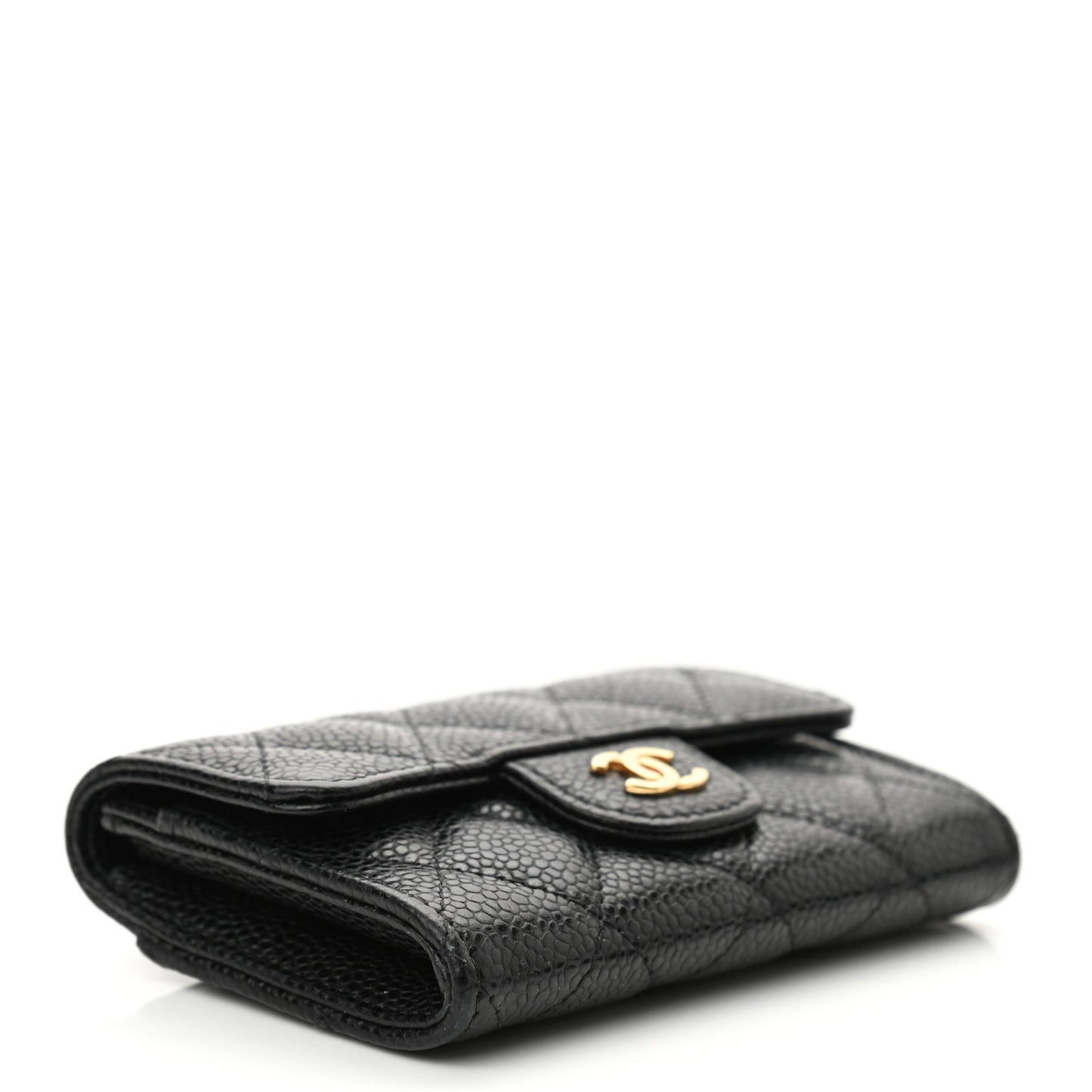 Caviar Quilted Flap Card Holder Wallet Black