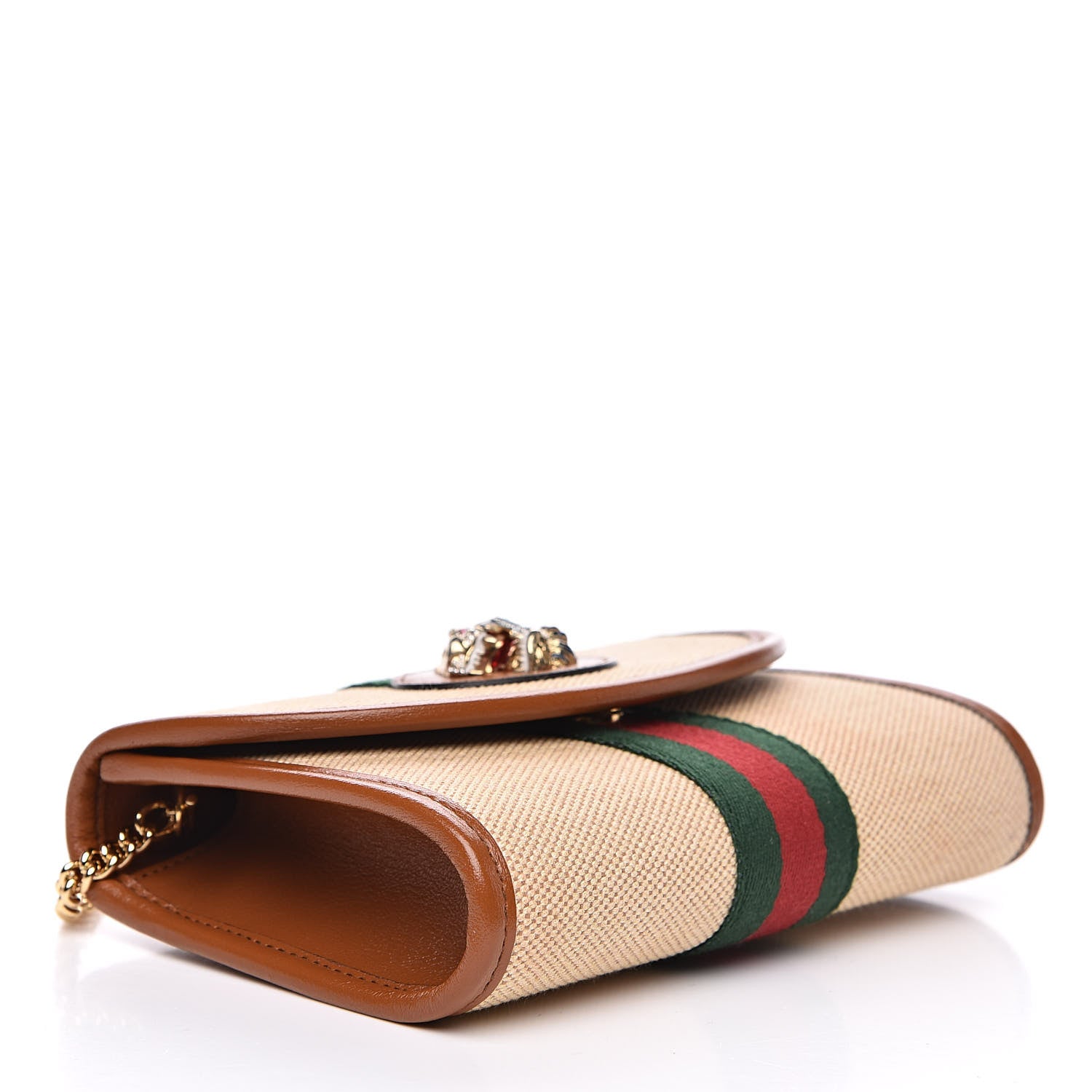 Gucci Vintage Canvas Calfskin Web Mini Rajah Slim Flap Shoulder Bag Sand Light Cuir 4 of 9