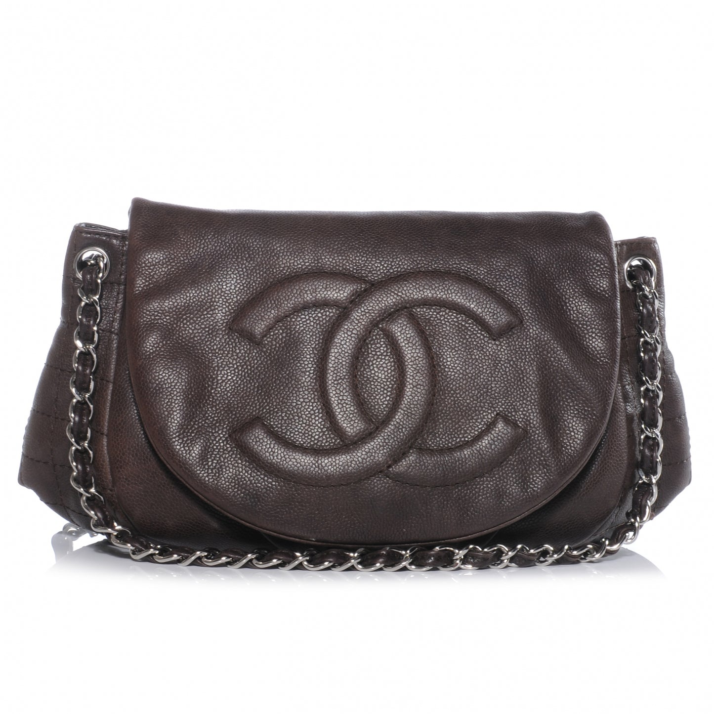 Caviar Half Moon Large Flap Dark Brown