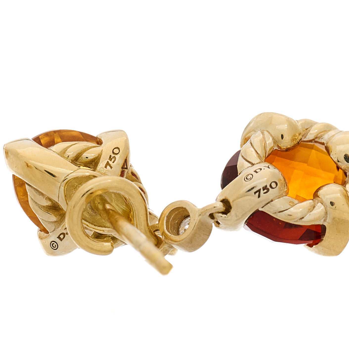 18K Yellow Gold Diamond Citrine Chatelaine Drop Earrings