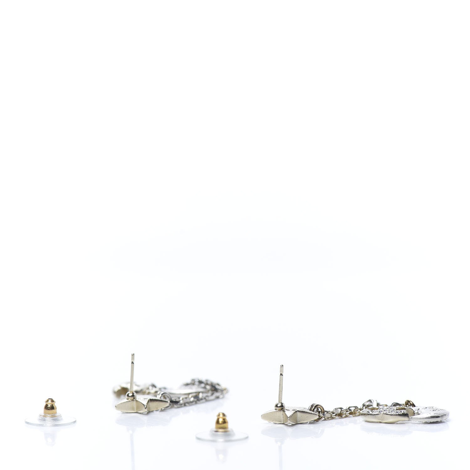 Chanel Crystal CC Star Moon Dangle Earrings Silver Gold 3 of 5