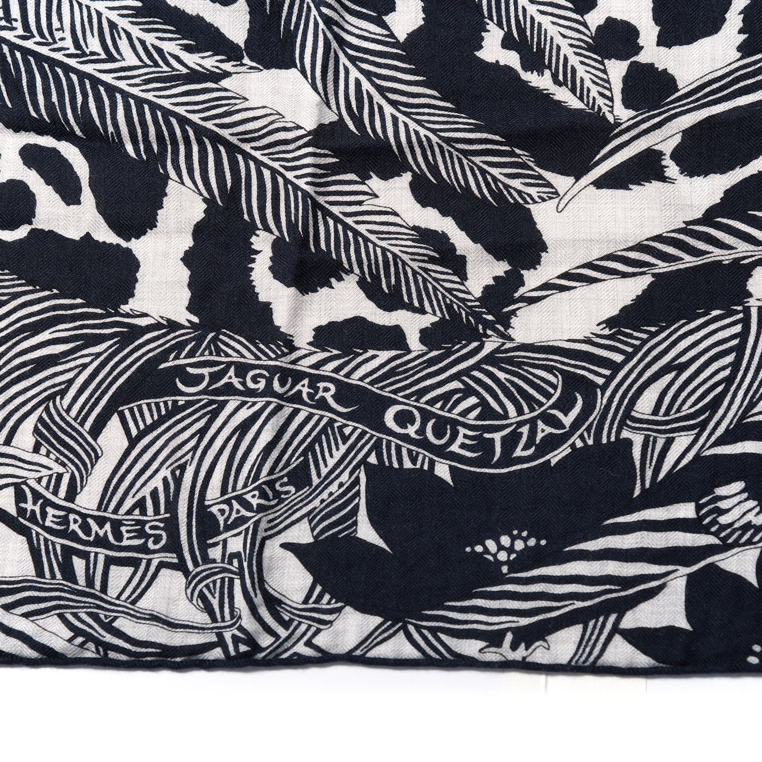 Hermes Cashmere Silk Jaguar Quetzal Shawl 140 Gris Chine Bleu Black Gris 5 of 7
