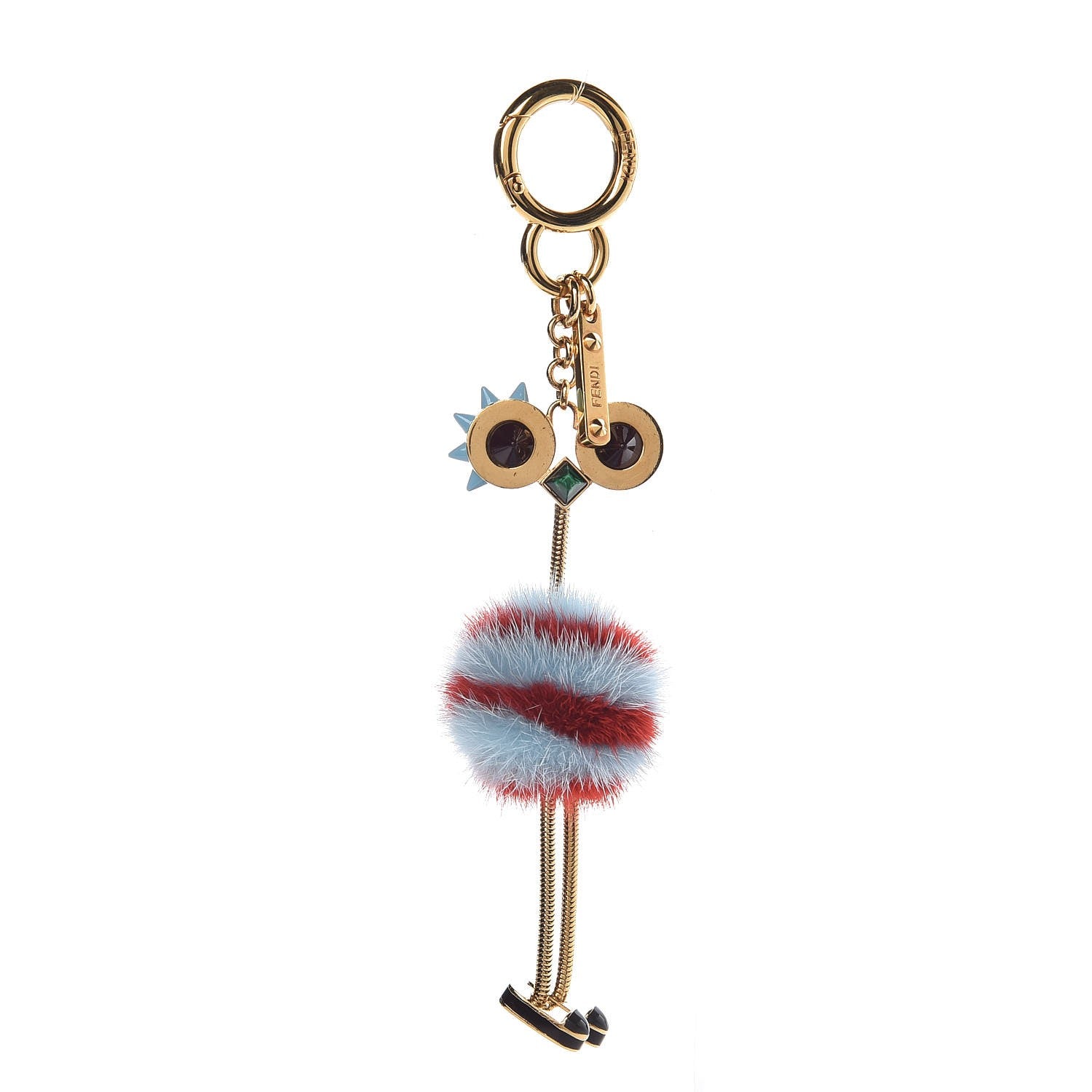 Fendi Mink Fur Ostrich Bag Charm Light Blue Red 1 of 5