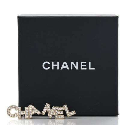 Chanel Crystal Pearl Signature Stud Earrings Gold 3 of 3