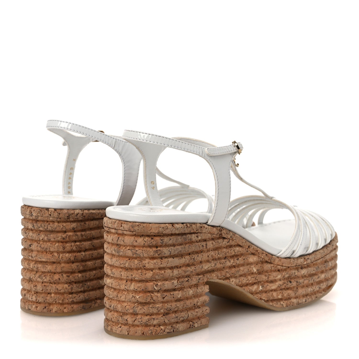 Chanel Patent Goatskin Cork CC Ankle Strap Platform Sandals 40 White 5 of 15