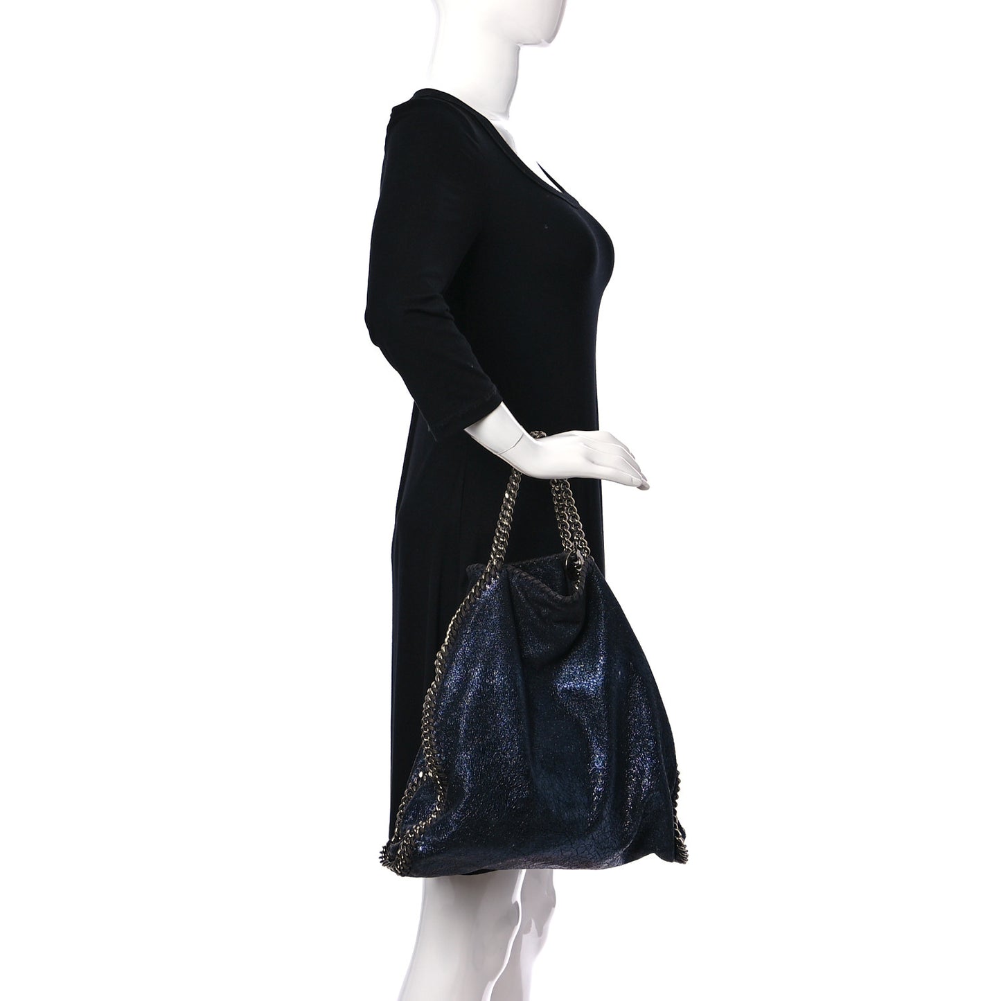 Metallic Crackle Falabella Fold Over Tote Navy