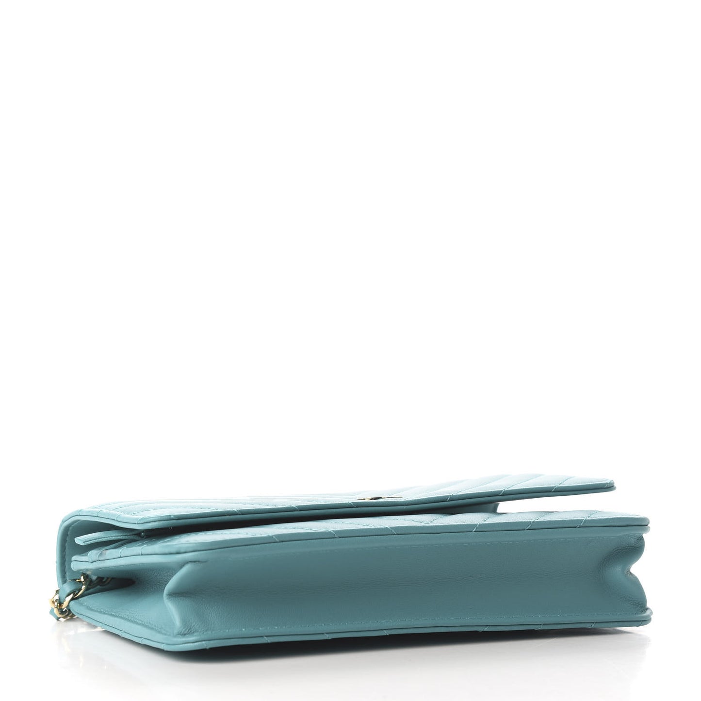Lambskin Chevron Quilted Wallet On Chain WOC Turquoise