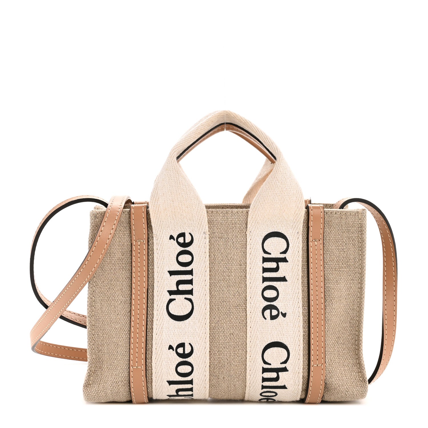 Chloe Linen Calfskin Mini Woody Ribbon Tote White Beige 1 of 10
