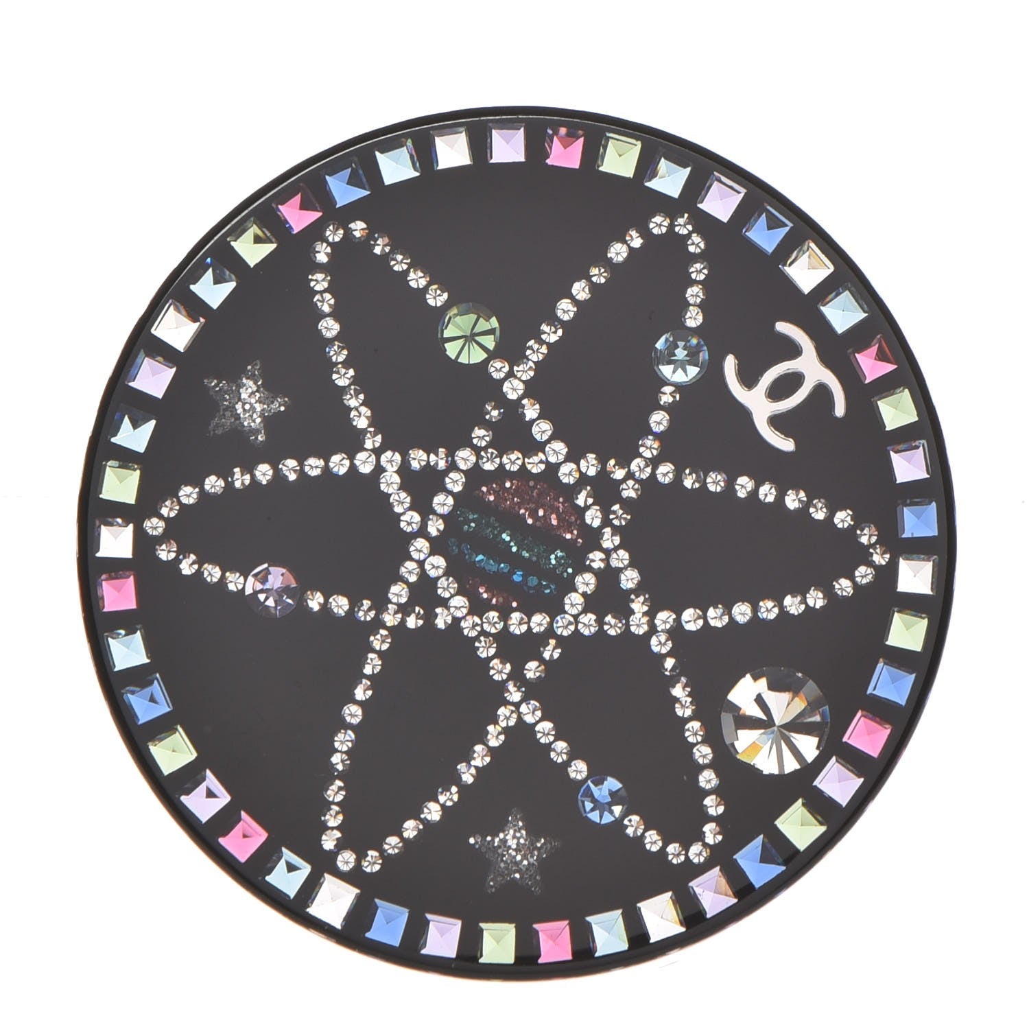 Chanel Glittered Resin Strass Brooch Black Pink 1 of 5