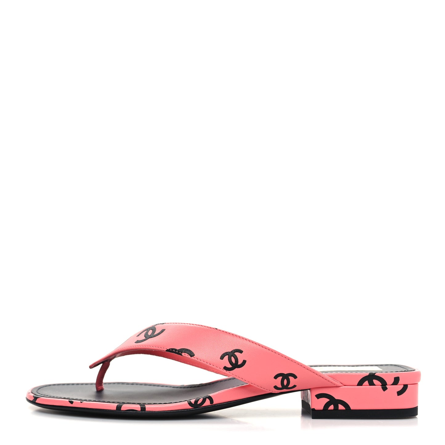 Lambskin Printed CC Thong Sandals 39 Pink Black
