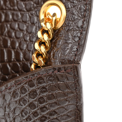 Saint Laurent Calfskin Crocodile Embossed Medium Classic Monogram Kate Tassel Satchel Dark Brown 13 of 15