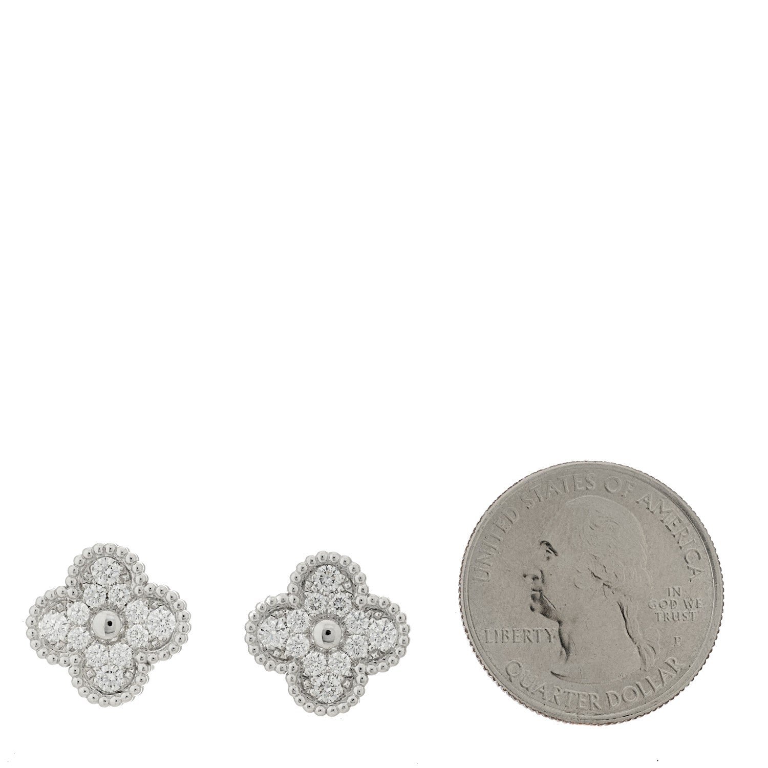 Van Cleef & Arpels 18K White Gold Diamond Vintage Alhambra Earrings 2 of 5