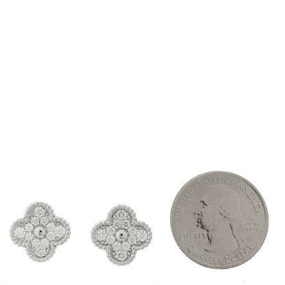 Van Cleef & Arpels 18K White Gold Diamond Vintage Alhambra Earrings 2 of 5