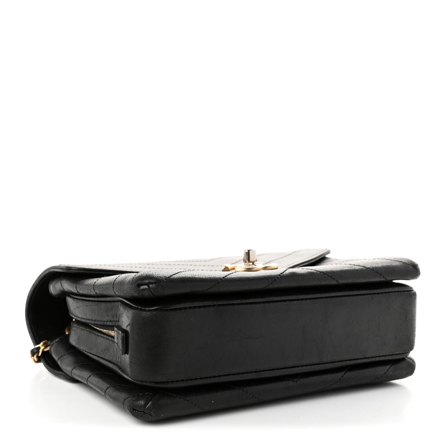Calfskin Chevron Stitched Medium Coco Flap Bag Black