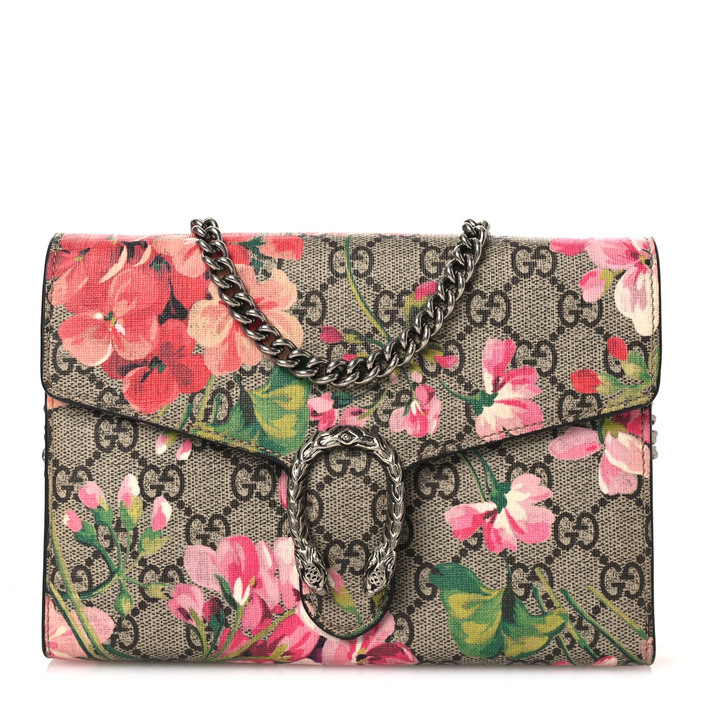 GG Supreme Monogram Blooms Mini Dionysus Chain Wallet Beige Multicolor Dry Rose