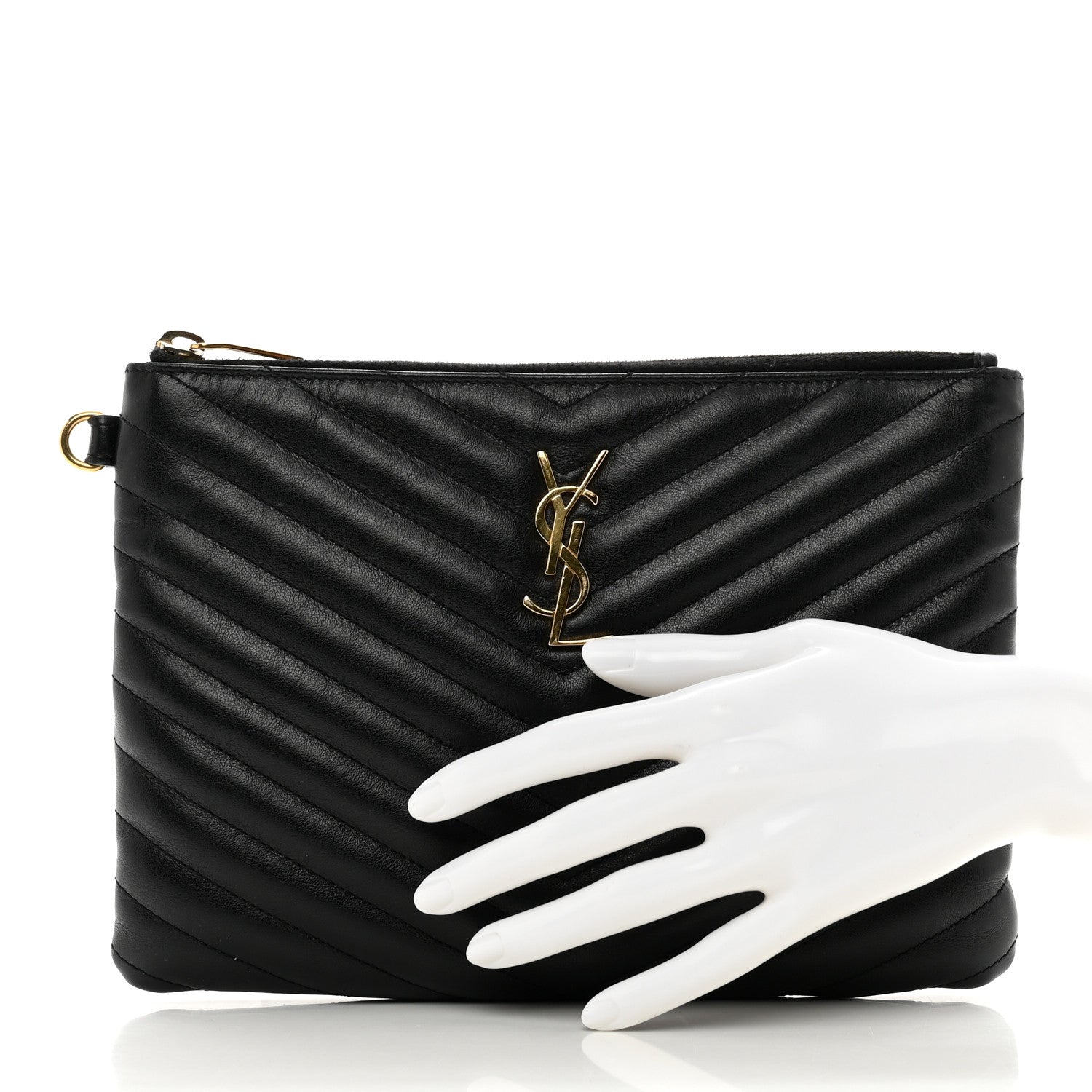 Saint Laurent Calfskin Matelasse Chevron Monogram A5 Wristlet Black 2 of 8