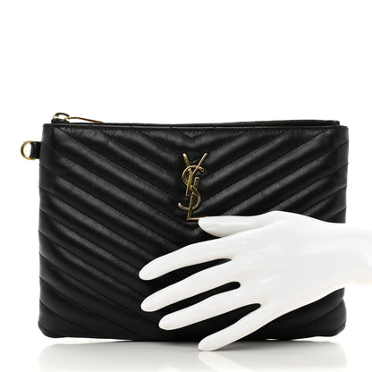 Saint Laurent Calfskin Matelasse Chevron Monogram A5 Wristlet Black 2 of 8