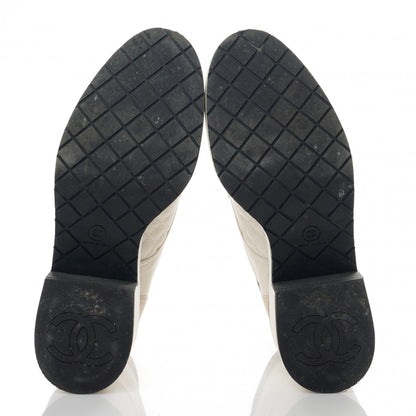 Chanel Pearly Calfskin Patent Calfskin Quilted Lace Up Boots 39.5 White Light Gray Black 6 of 11