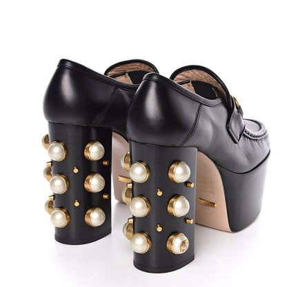 Gucci Malaga Kid Pearl Studded Vegas Platform Loafers 37 Black 4 of 10