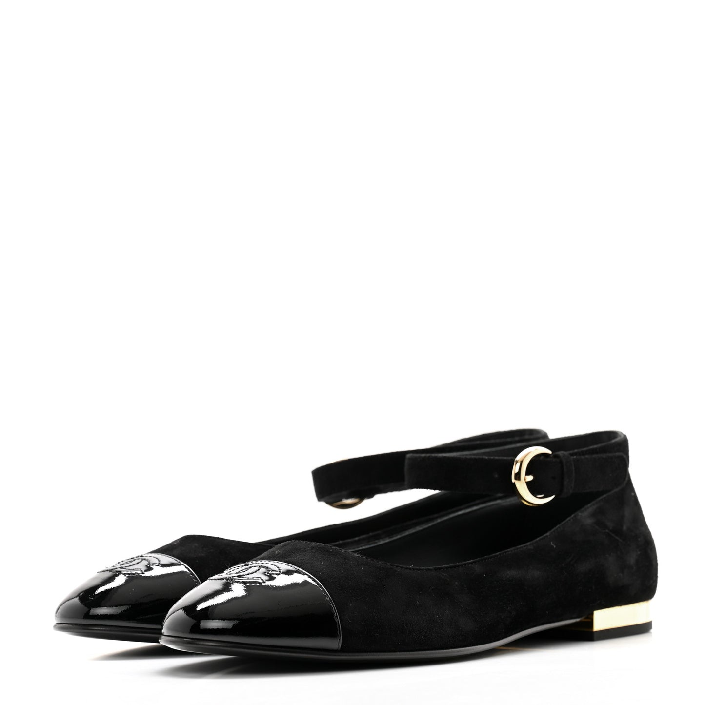Suede Patent Cap Toe CC Mary Jane Flats 41 Black