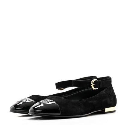 Chanel Suede Patent Cap Toe CC Mary Jane Flats 41 Black 3 of 9