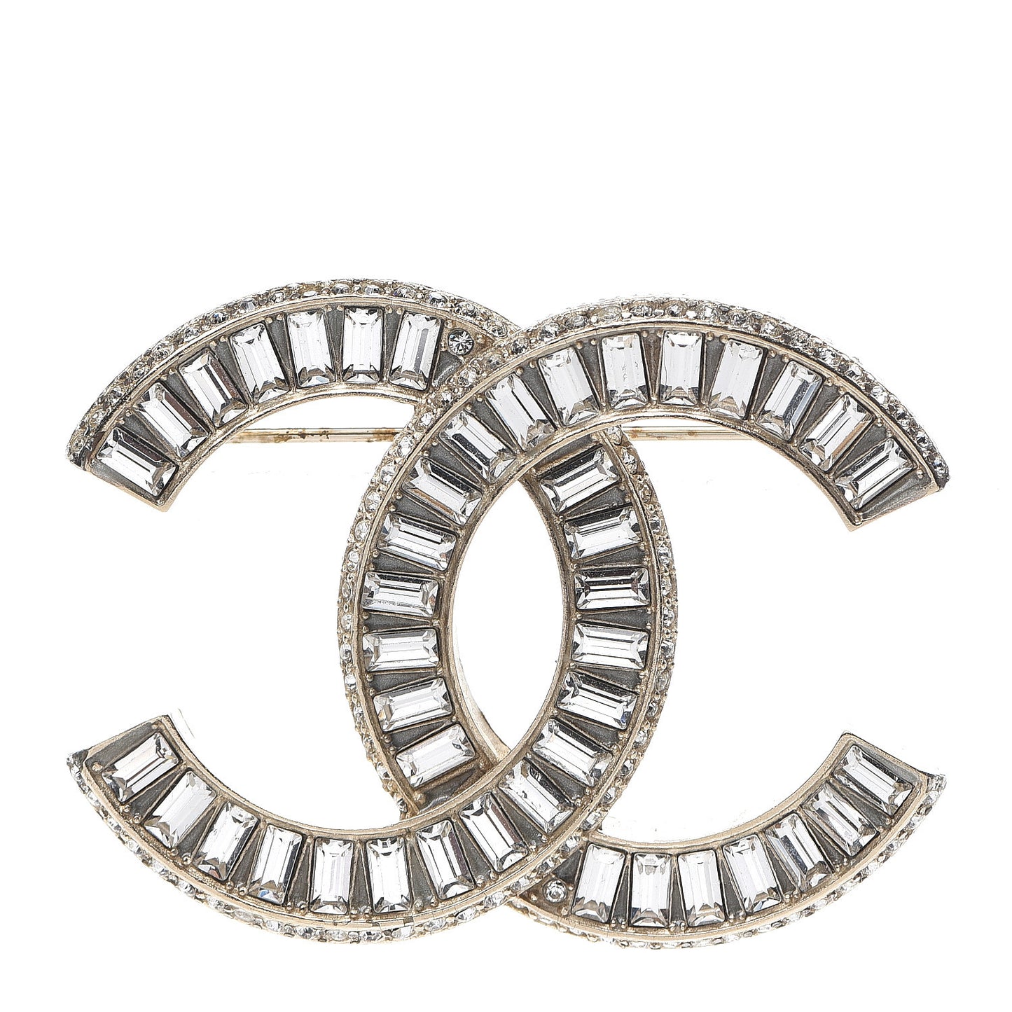 Baguette Crystal CC Brooch Gold