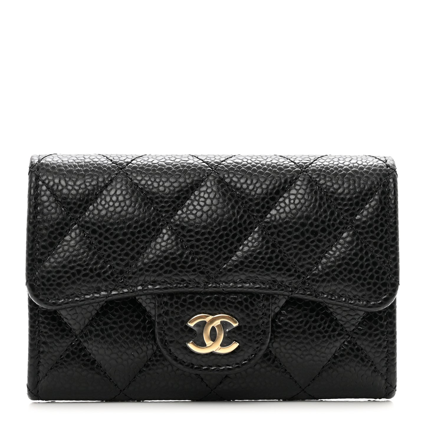 Caviar Quilted Flap Card Holder Wallet Black