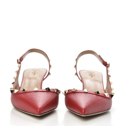 Valentino Garavani Pebbled Calfskin Rockstud Half D'Orsay Slingback 50mm Pumps 39.5 Rosso Valentino 2 of 9